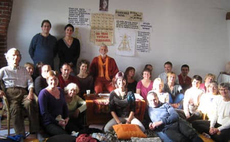 Teaching hall view with students seated together.
